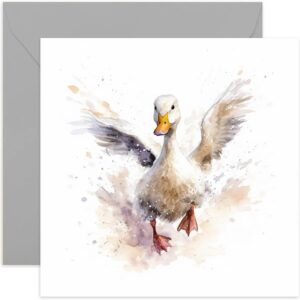 old english co. watercolour duck greeting card for birthday - cute birthday card for mum, nan, sister, her - wildlife art card for thinking of you, thank you, just because | blank inside envelope