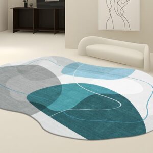 Contemporary Modern Art Deco Blue Washable Area Rug 5x7 Soft Faux Wool Irregualar Shaped Carpet for Living Room Bedroom Dining Kitchen Accent Runner Rug