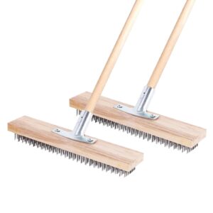 ligearow steel brooms, 2pcs 11.8" wire broom brush with robust metal holder, wire broom head with socket for wooden handle, metal broom garden broom for household kitchen catering commercial-silver