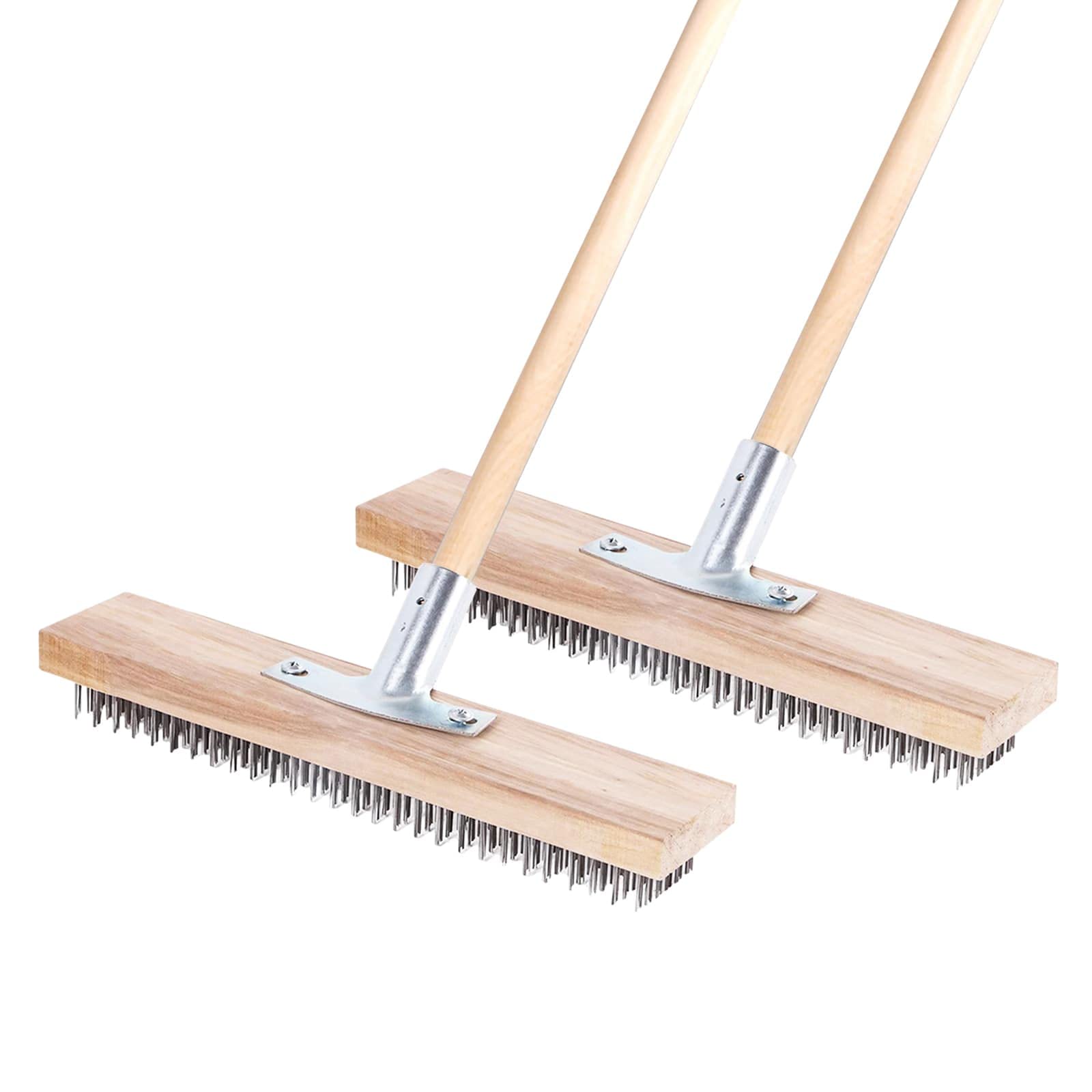 LIGEAROW Steel Brooms, 2PCS 11.8" Wire Broom Brush with Robust Metal Holder, Wire Broom Head with Socket for Wooden Handle, Metal Broom Garden Broom for Household Kitchen Catering Commercial-Silver