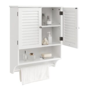 giantex bathroom cabinet wall mounted - hanging medicine cabinet with 2 louvered doors, 3-position adjustable shelf, towel bar, above toilet cabinet, over the toilet space saver cabinet (white)