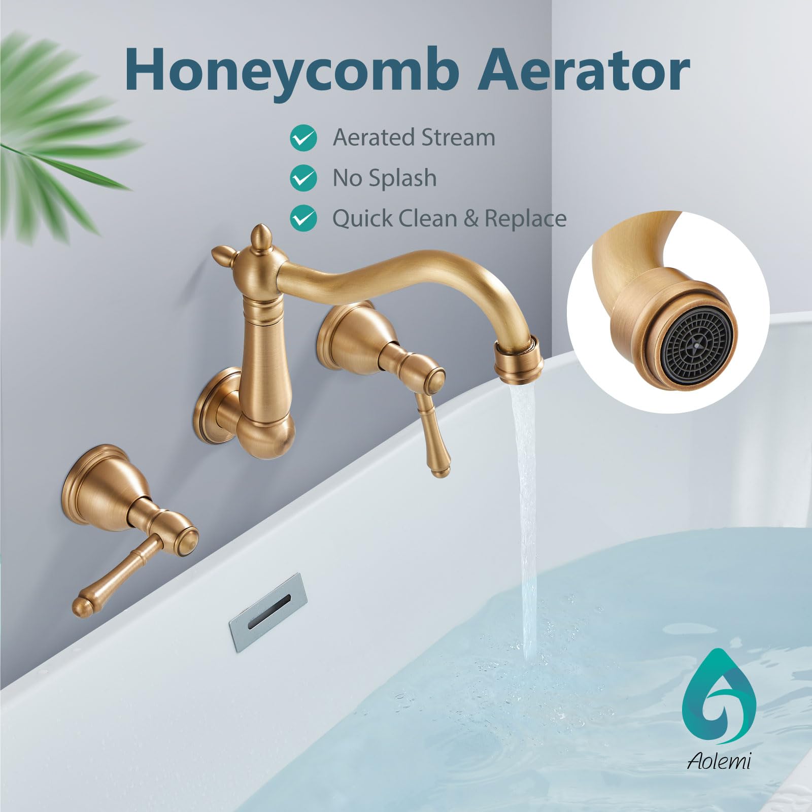 Aolemi Wall Mount Bathtub Faucet 3 Hole Tub Filler,8 Inch Center with Swivel Spout,Antique Brass