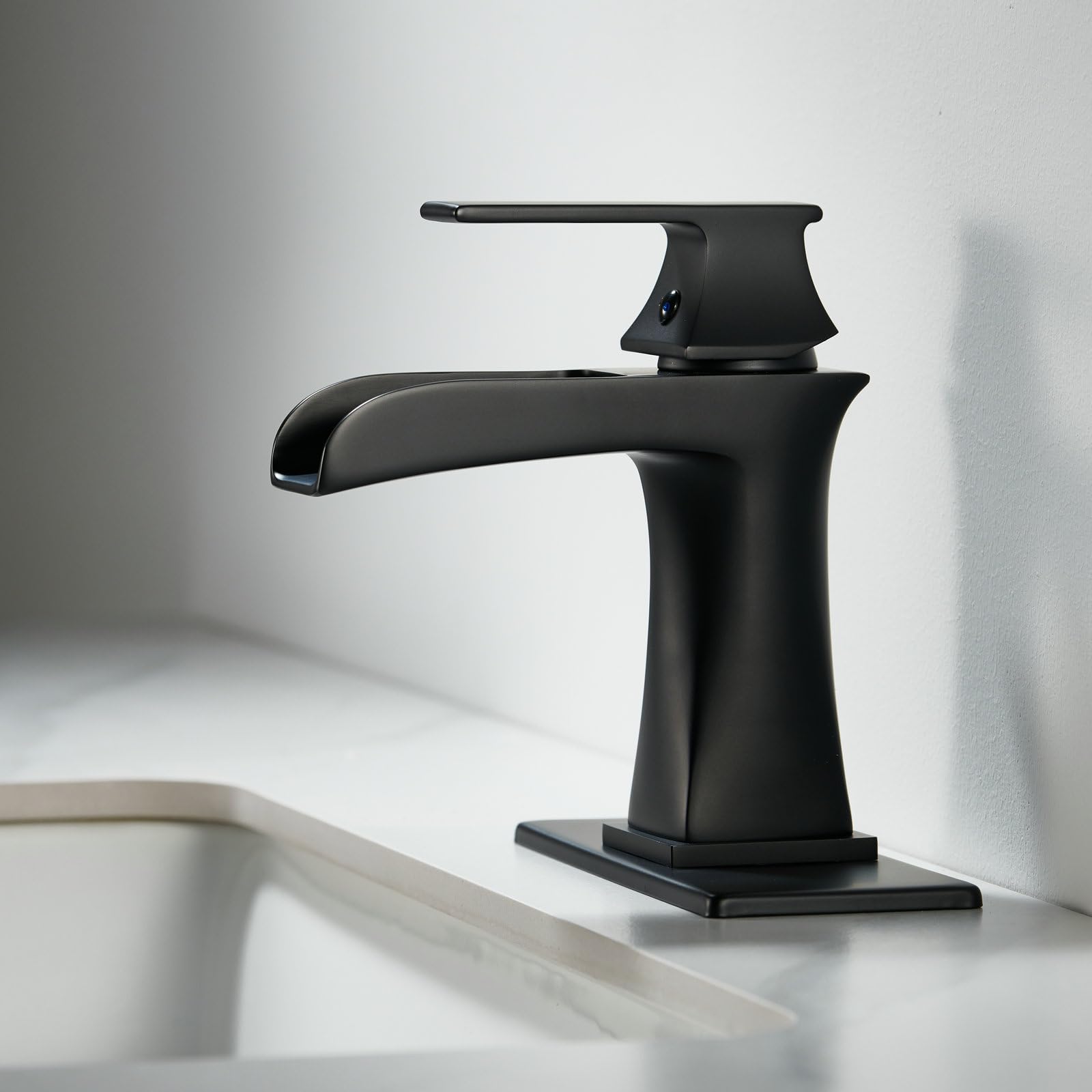 Waterfall Bathroom Faucet Black Single-Handle One Hole Sink Faucet Farmhouse Bath Vanity Lavatory Restroom Faucets