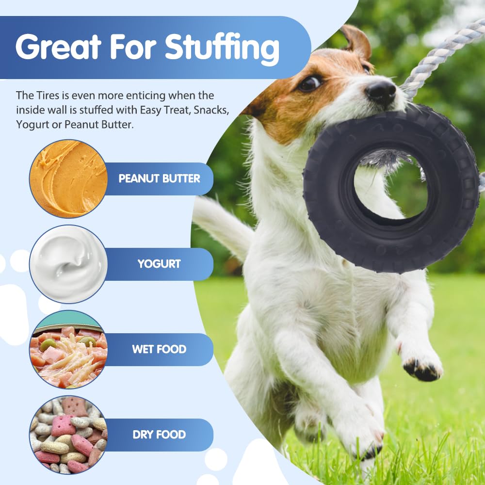 COMFPET Tough Chew Toys for Dogs, Indestructible Dog Toys for Aggressive Chewers, Rubber Tire Toy for Training and Cleaning Teeth, Heavy Duty Dog Dental Chews Toy