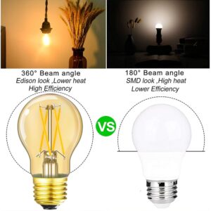 LEOOLS Dimmable E26 Amber led Bulb 6W Equal 60 watt Vintage LED Edison Bulb AC120V 2700K A15 LED Bulb for Ceiling Fan Light Bulbs,Refrigerator Light Bulb 600LM 6Pack