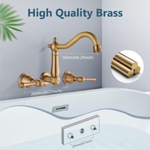 Aolemi Wall Mount Bathtub Faucet 3 Hole Tub Filler,8 Inch Center with Swivel Spout,Antique Brass