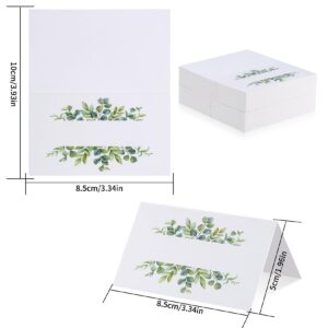 WUJIAQIU Place Cards for Table Setting, 106 Pcs Wedding Place Name Cards, Blank Tent Cards, Table Seating Cards with Eucalyptus Wreath for Weddings, Banquets, Events, Table, Dinner Parties