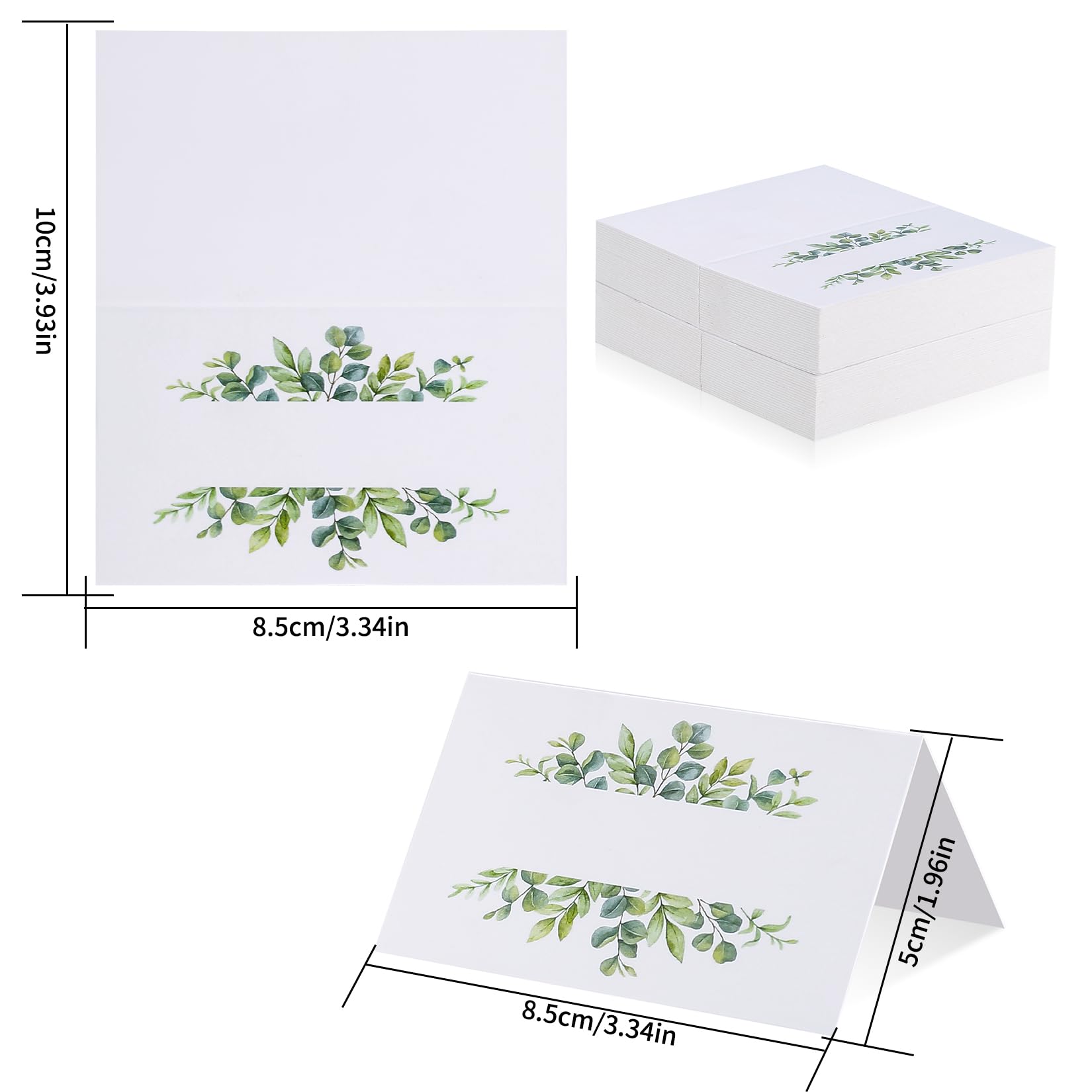 WUJIAQIU Place Cards for Table Setting, 106 Pcs Wedding Place Name Cards, Blank Tent Cards, Table Seating Cards with Eucalyptus Wreath for Weddings, Banquets, Events, Table, Dinner Parties