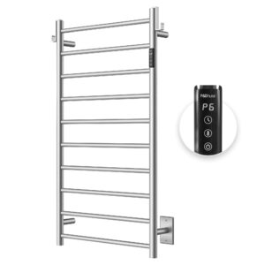 p&bhusri heated towel rack for bathroom,wall mounted electric towel rack with timer and led indicator, 10-bar towel warmer, stainless steel brushed, hard-wired/plug-in