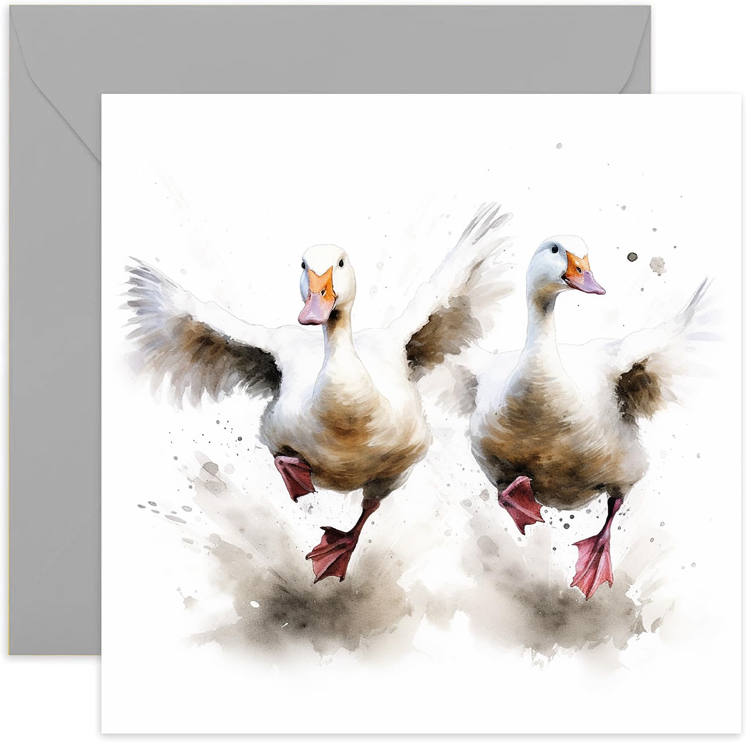 Old English Co. Watercolour Running Ducks Greeting Card for Birthday - Cute Birthday Card for Mum, Nan, Her - Wildlife Art Card for Thinking of You, Thank You, Just Because | Blank Inside Envelope