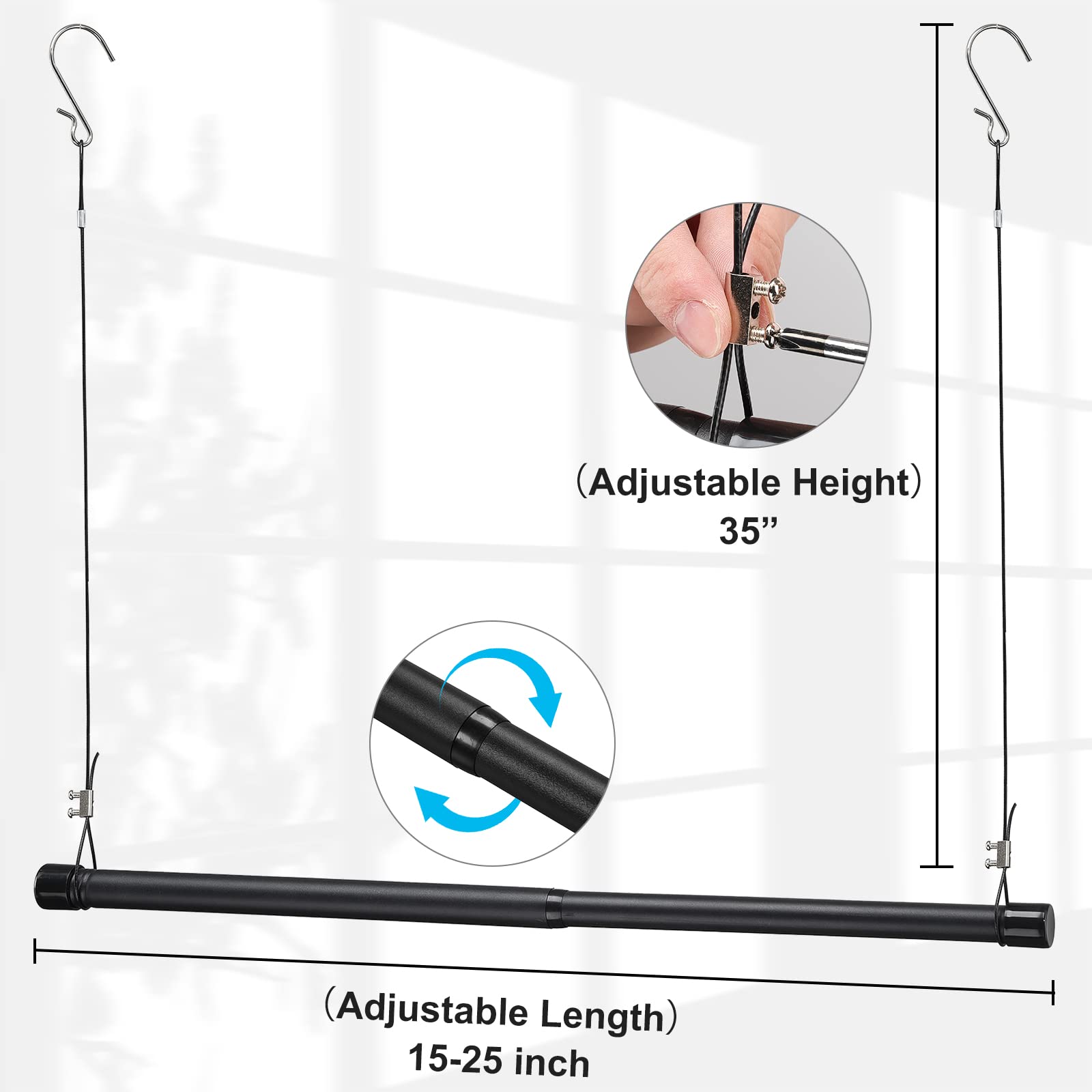 Hanging Closet Rod, Length and Height Adjustable Closet Hanging Organizer,35 Inch Height Space-Saving Clothes Hanging Bar,Black Closet Rod Extender…