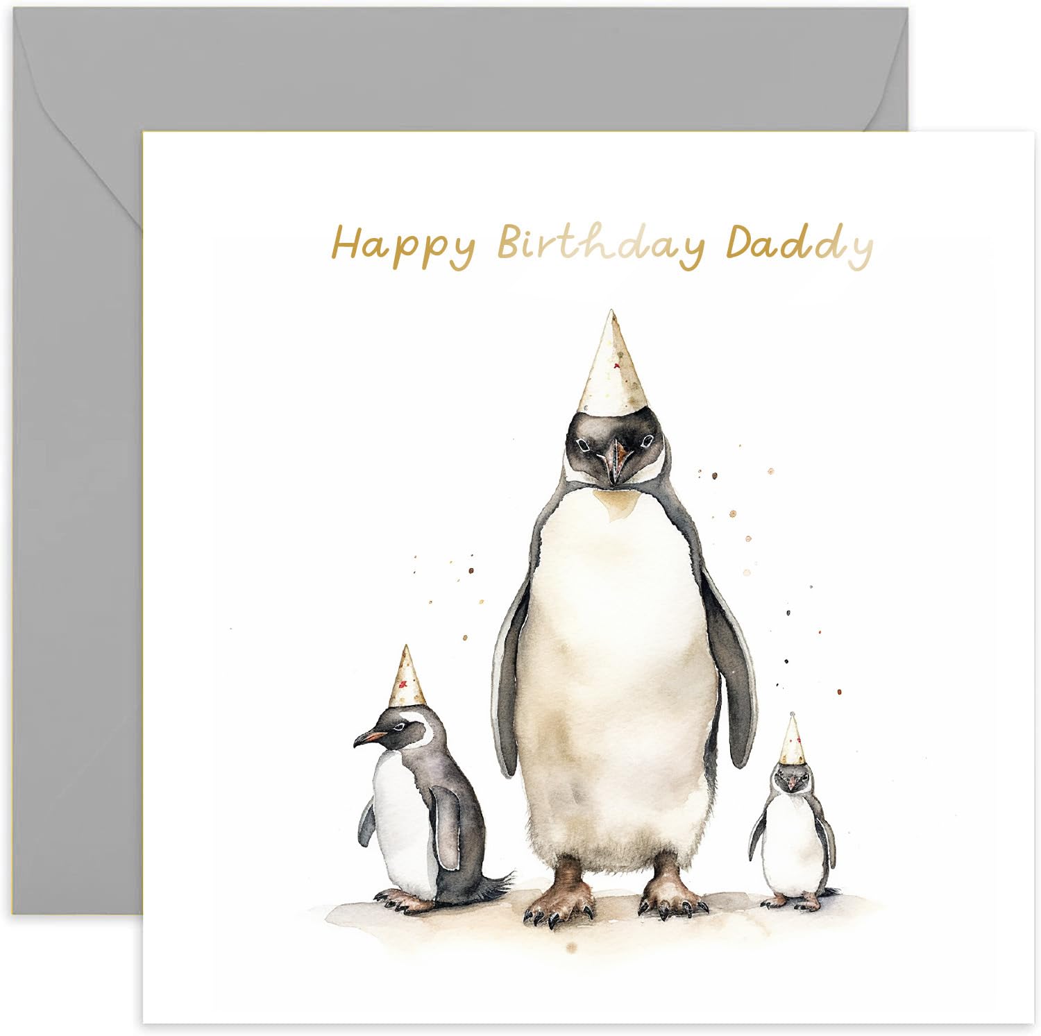 Old English Co. Penguin Happy Birthday Card for Daddy - Cute Penguin Birthday Card from Young Children, Son, Daughter - Heartfelt Birthday Card for Daddy, For Him | Blank Inside with Envelope