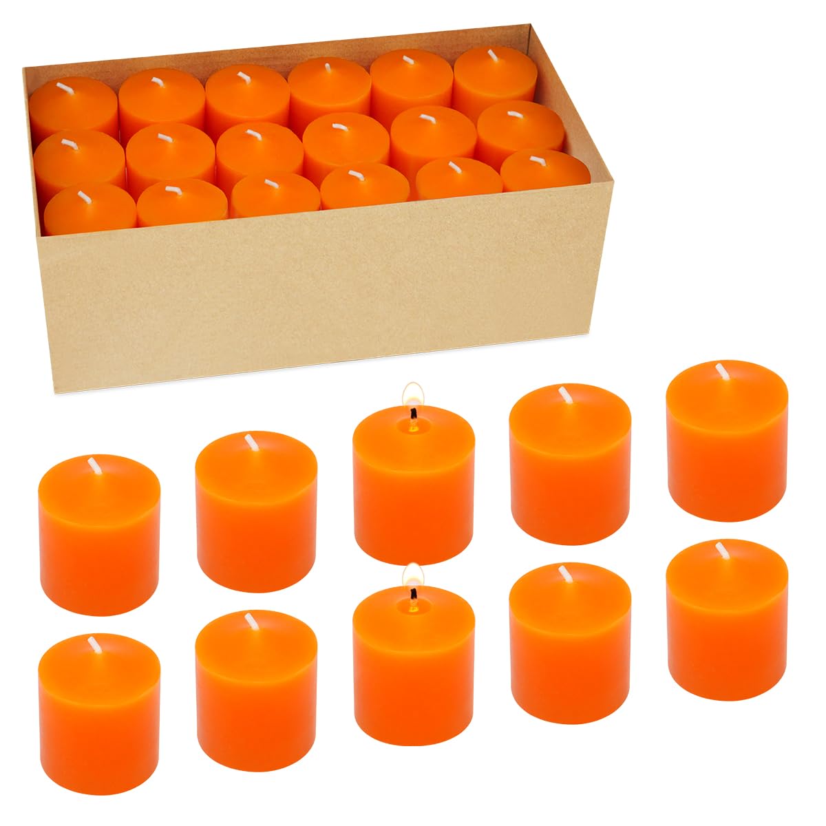 10 Hour Orange Votive Candles for Weddings Party Halloween Fall and Emergency, Set of 36 Unscented Bulk Candles for Restaurants and Home Decoration