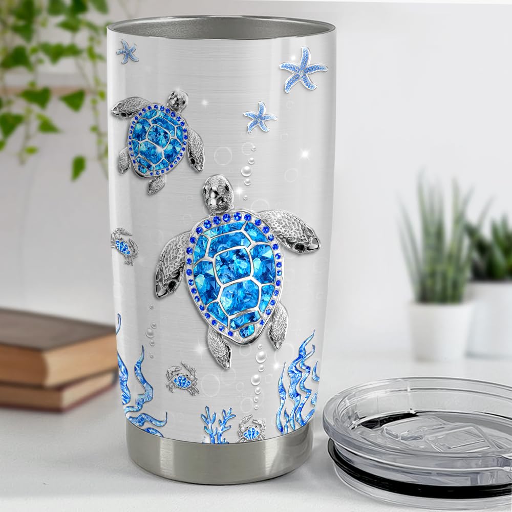 SANDJEST Turtles Gifts for Women Girls Sea Turtle Tumbler 20oz Jewelry Drawings Stainless Steel Insulated Tumblers Coffee Travel Mug Cup Gift for Birthday Christmas