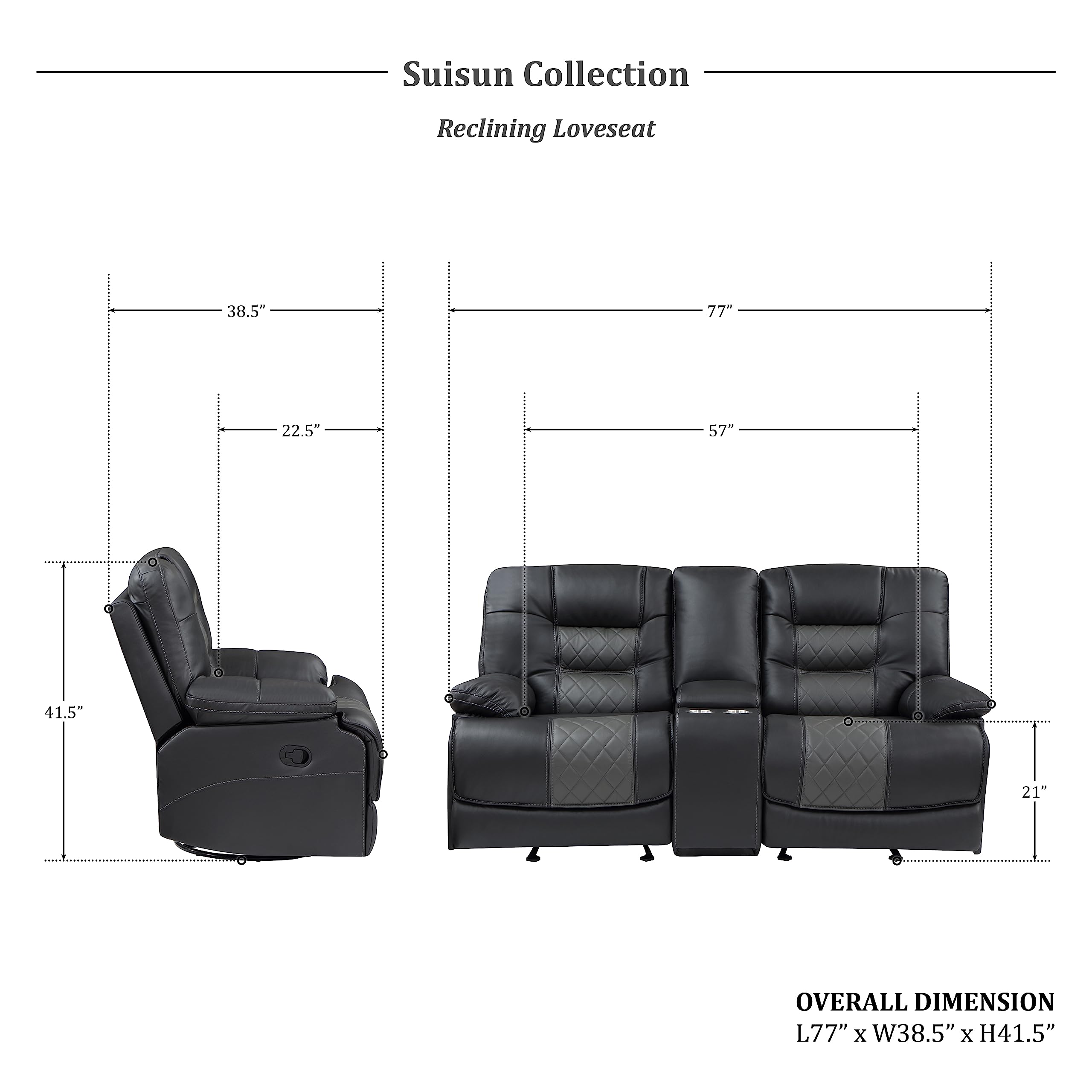 Lexicon Suisun Wall-Hugger Double Glider Reclining Loveseat, Two-Tone Gray