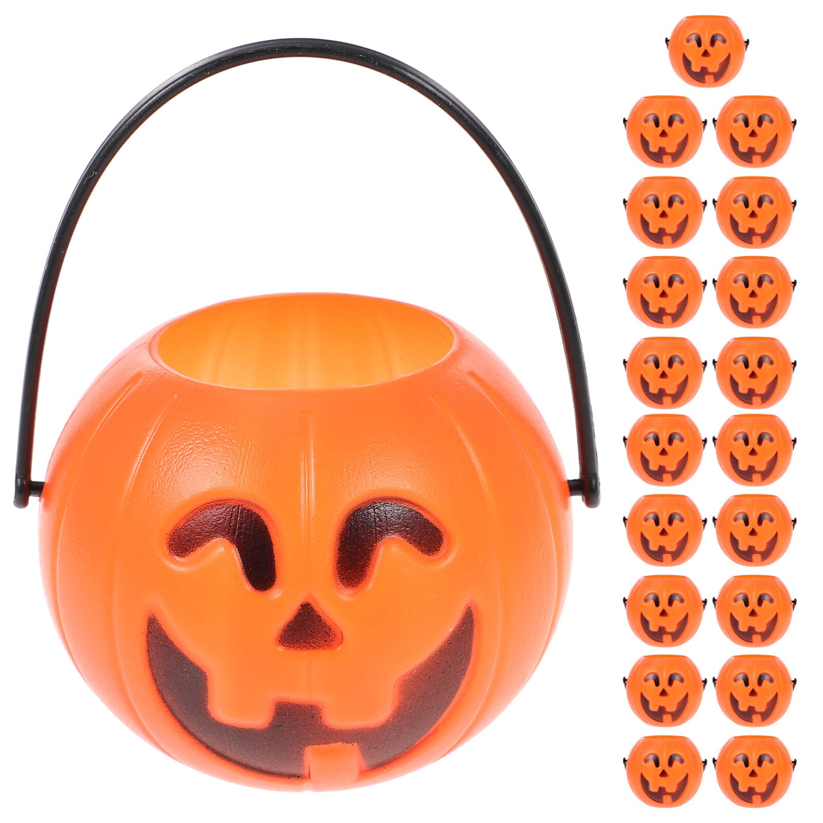 Ciieeo 20PCS Small Halloween Pumpkin Bucket 7CM Mini Plastic Portable Trick or Treat Pumpkin Candy Buckets Bulk for Halloween Party Decoration Supplies