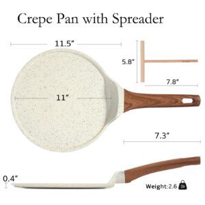 ESLITE LIFE Crepe Pan with Spreader, Nonstick Ceramic Coating Flat Skillet Tawa Dosa Tortilla Pan, PFOA Free (White, 11" w/spreader)