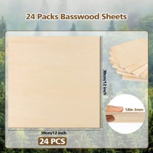 Adrattnay Basswood Sheets 1/8 x 12 x 12 inch - 3mm Basswood Sheets Plywood Sheets Laser Wood, 24Pcs Square Unfinished Wood Board for DIY Crafts, Laser Cutting, Wood Burning, Painting, Model Carving