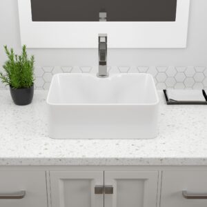 Vessel Sink Rectangular, Dcolora 16"x12" White Vessel Sink Ceramic Porcelain Rectangle Bathroom Vessel Sink Above Counter Vanity Sink Basin with Faucet Hole