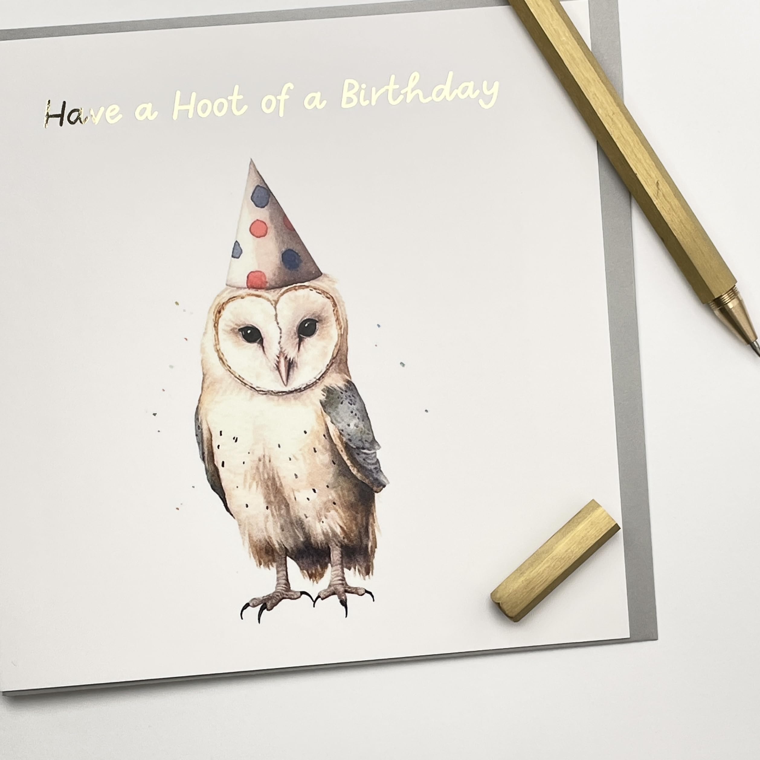 Old English Co. Have A Hoot Birthday Card for Her - Barn Owl Party Hat Birthday Card for Mum, Dad, Daughter, Son - Gold Foil Birthday Card for Women and Men | Blank Inside with Envelope