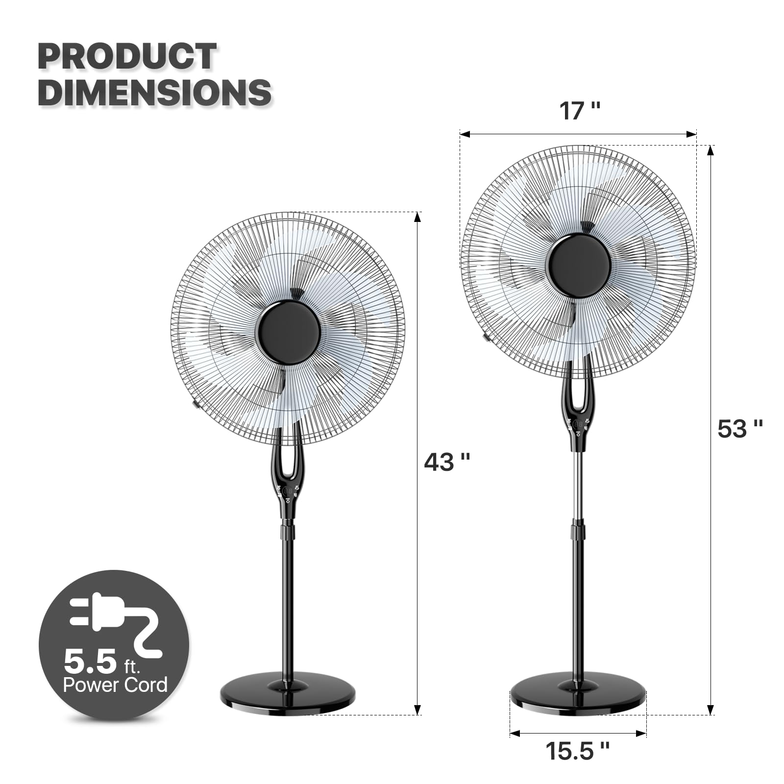 mollie Oscillating Pedestal Fan with Remote Control 12H Timer Portable Adjustable Height 6 Blades Quiet Air Circulator Standing Floor Fan for Bedroom Home Black