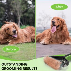 STALTWO Pet Grooming Supplies - 2-in-1 Professional Undercoat Rake and Pet Brush | Shedding Control for Long Haired Dogs and Cats, Deshedding Tool, Furminator for Dogs, Green