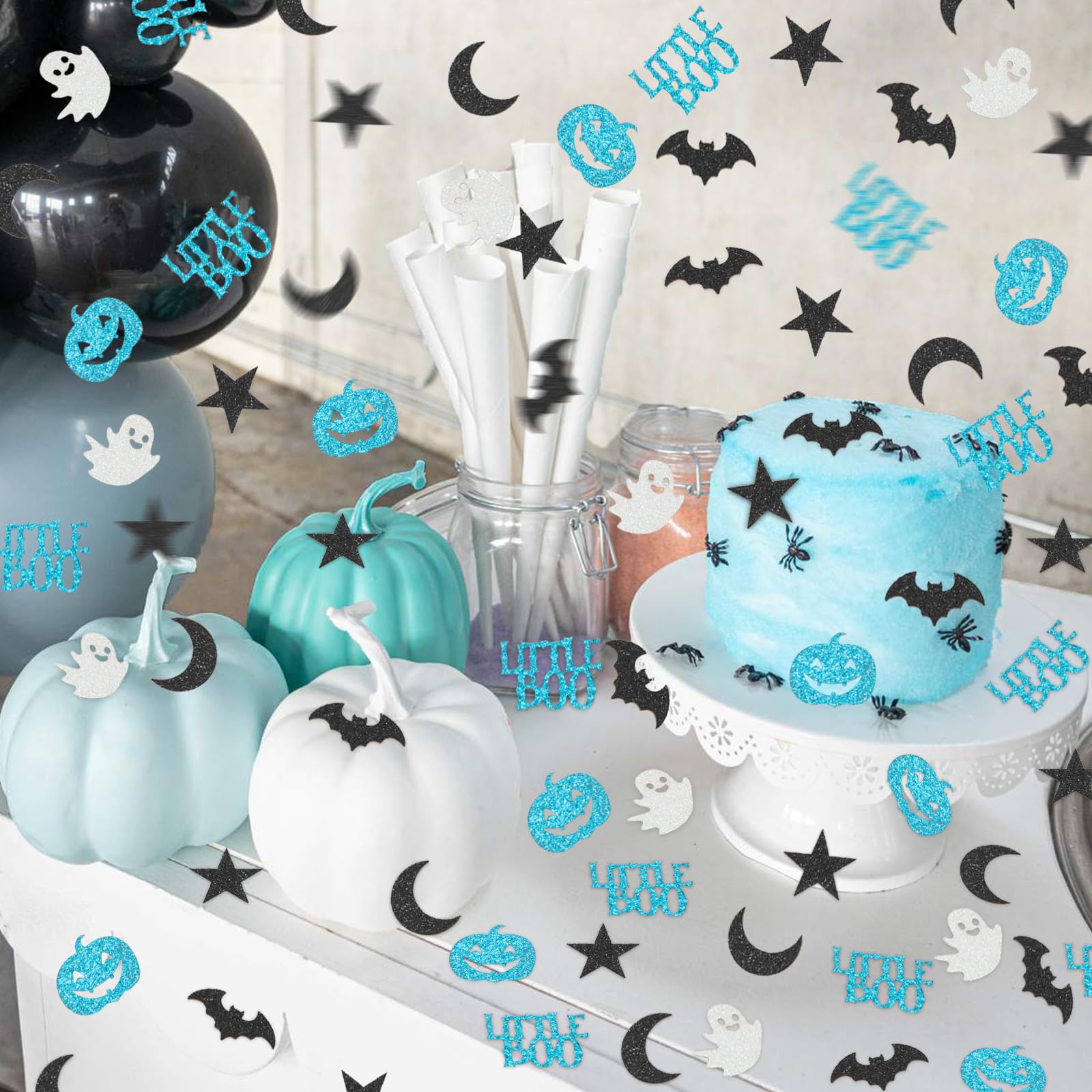 Little Boo Party Decorations, 200Pcs Little Boo Confetti for Table Glitter Blue Black for Boys Halloween Little Boo Baby Shower Birthday Party Supplies