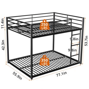 INCLAKE Full Over Full Bunk Bed, Heavy Duty Metal Bunk Bed Frame with Built-in Ladder and Safety Guard Rail, Low Bunk Bed for Teens Adults, Noisy Free & No Box Spring Needed, Black