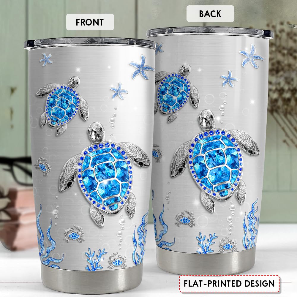 SANDJEST Turtles Gifts for Women Girls Sea Turtle Tumbler 20oz Jewelry Drawings Stainless Steel Insulated Tumblers Coffee Travel Mug Cup Gift for Birthday Christmas