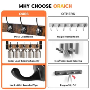 Oraich Wall Hooks with Shelf, Coat Rack Wall Mount, Shelf with Hooks for Coat Backpack Key Clothes Hanger, Wall Floating Shelf Hanging in Entryway, Living Room, Bathroom, Bedroom, Kitchen