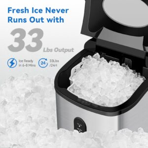 ACONEE Nugget Countertop Ice Maker with Soft Chewable Ice, Portable Ice Maker with Self-Cleaning, 33Lbs/24Hrs, One-Key Operation, Compact Ice Maker with Ice Scoop/Basket for Home/Kitchen/Office/Bar