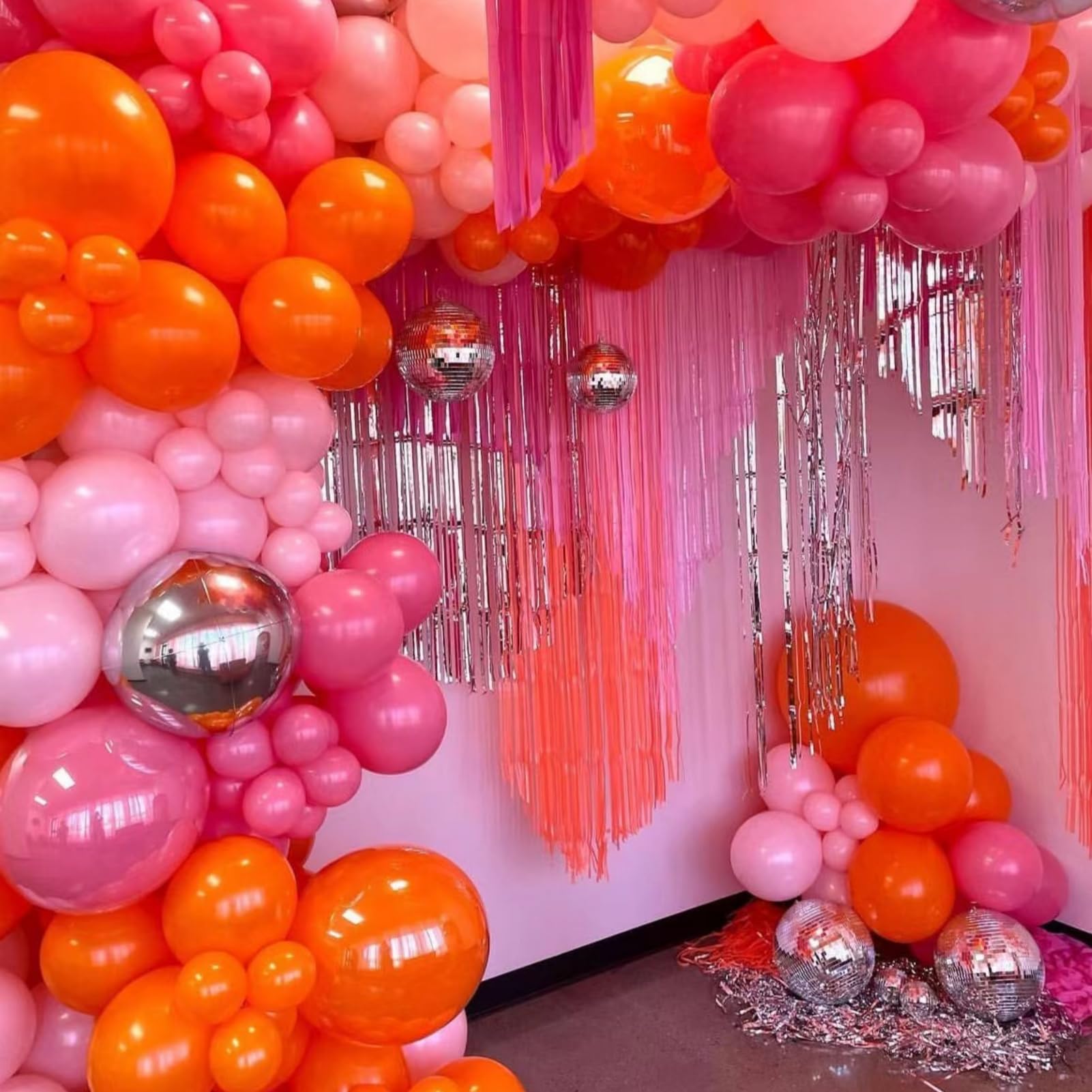 Orgnafey Hot Pink and Orange Balloon Garland Arch Kit 166pcs Pastel Light Pink and Metallic Silver Balloons For Tropical Party Supplies Summer Party Wedding Engagement Baby Shower Birthday Decorations