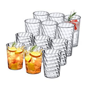 amazing abby - glacier - 14-ounce and 18-ounce plastic tumblers (set of 12), plastic drinking glasses, all-clear reusable plastic cups, stackable, bpa-free, shatter-proof, dishwasher-safe