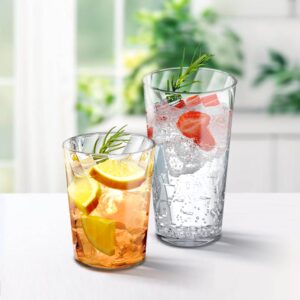 Amazing Abby - Glacier - 14-Ounce and 18-Ounce Plastic Tumblers (Set of 12), Plastic Drinking Glasses, All-Clear Reusable Plastic Cups, Stackable, BPA-Free, Shatter-Proof, Dishwasher-Safe