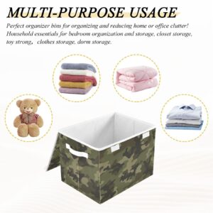 Joisal Army Camouflage Pattern Green Storage Bin with Lid Fabric Foldable Storage Boxes for Clothes with Handles