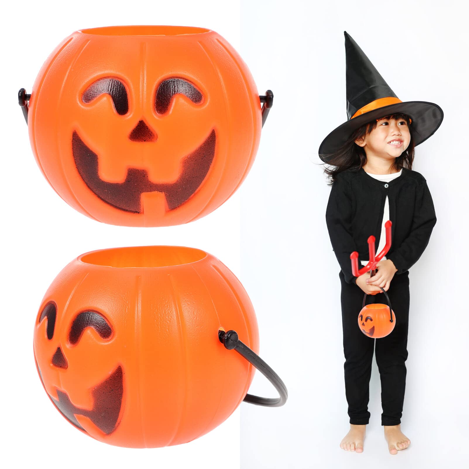 Ciieeo 20PCS Small Halloween Pumpkin Bucket 7CM Mini Plastic Portable Trick or Treat Pumpkin Candy Buckets Bulk for Halloween Party Decoration Supplies