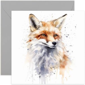 old english co. watercolour red fox greeting card for birthday - cute birthday card for mum, nan, sister, her - wildlife art card for thinking of you, thank you, just because | blank inside envelope