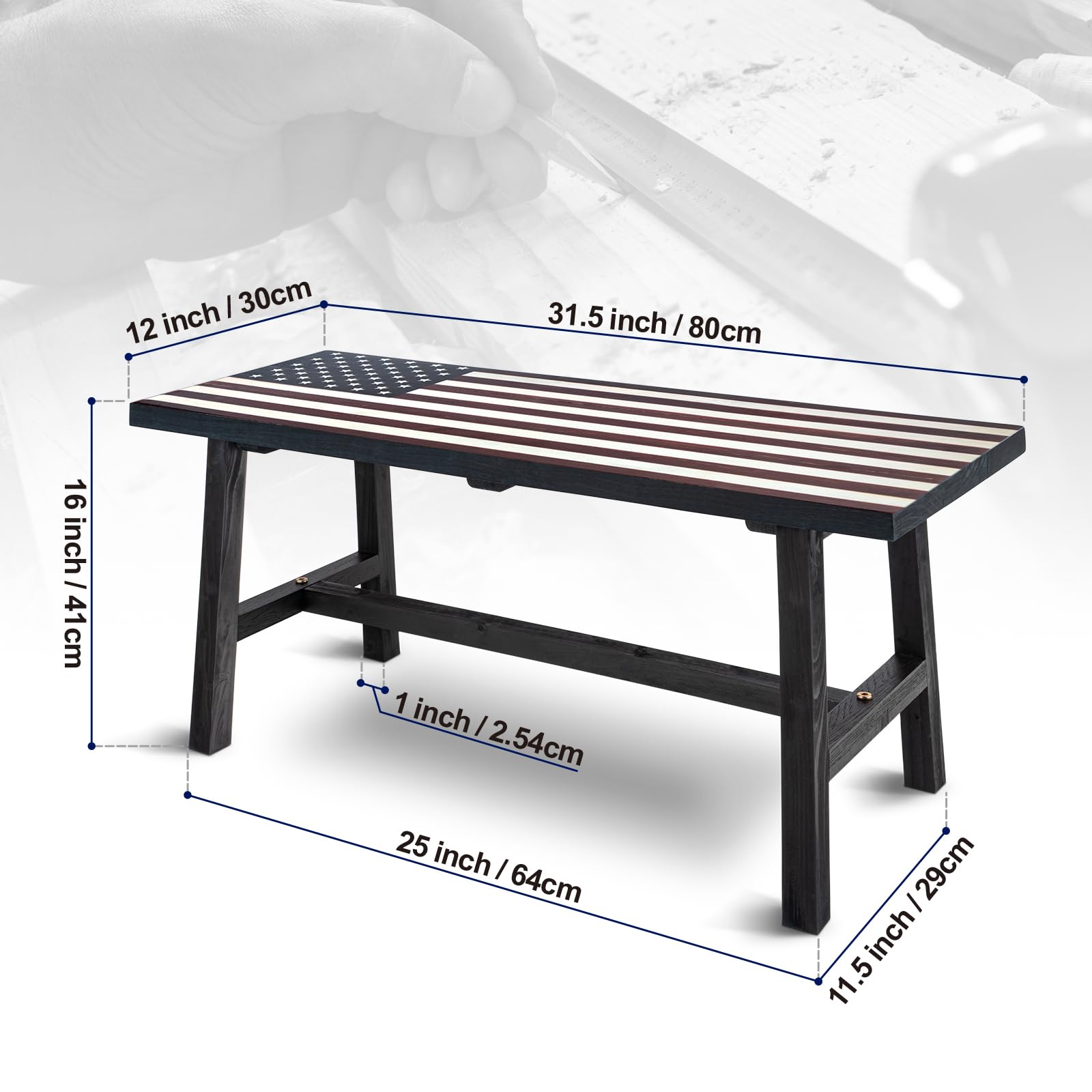 BACKYARD EXPRESSIONS PATIO · HOME · GARDEN Wood American Flag Indoor/Outdoor Patio Bench Backyard Expressions Bench-31.5", Red, White, Blue Brown