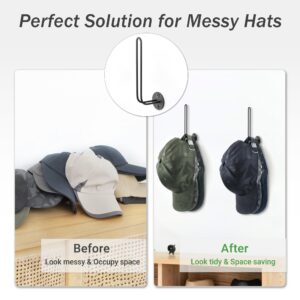 Mkono Hat Organizer for Baseball Caps, Set of 4 Wall Hat Rack 5 Inches Space Saving Holds 40 Caps Modern L -Shaped Hat Hooks Wall Mount Hat Holder for Closet Bedroom Storage, 4 Pcs