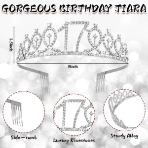 Crowye 17th Dancing Queen Gifts Dancing Queen 17 Cake Topper 17th Tiara Crown Sash Candles 17 Birthday Decorations for Party Accessories(Silver)