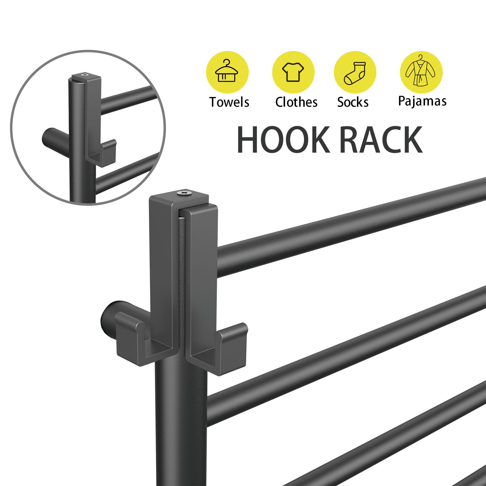 P&Bhusri Heated Towel Rack for Bathroom,Wall Mounted Electric Towel Rack with Timer and LED Indicator, 10-Bar Towel Warmer, Stainless Steel Matte Black, Hard-Wired/Plug-in