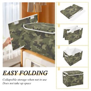 Joisal Army Camouflage Pattern Green Storage Bin with Lid Fabric Foldable Storage Boxes for Clothes with Handles