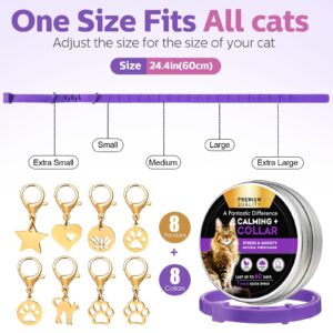 Silkfly 8 Pcs Calming Collar for Cats Adjustable Cat Calming Collar with 8 Pendant Calming Pheromone Collar for Cat Pheromone Kittens Behavior and Calming Collar Relieve Anxiety Stress for Kitten Cat