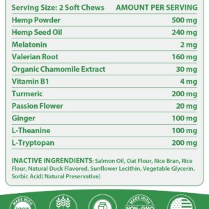 Hemp Calming Chews for Dogs - Dog Calming Treats - Dog Calming Chews - with Valerian Root, Melatonin - Calming Treats for Dogs - Helps with Thunder, Fireworks, Travelling - 120 Chews, Chicken Flavor