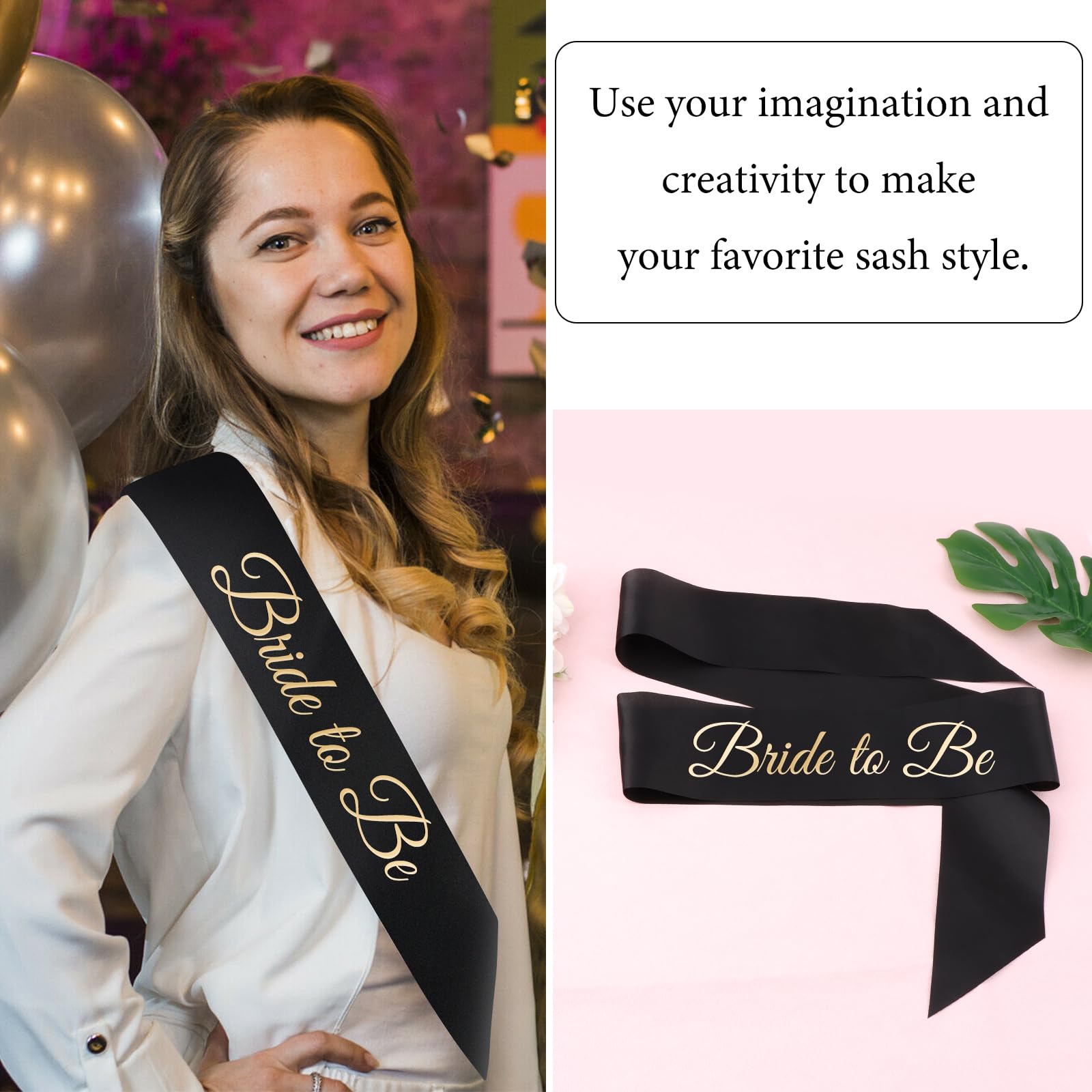 CIEHER 1 Pack Black Sash Blank Satin Sash Custom Sash Prom Court Sash Birthday Sash Bride to Be Sash Bachelorette Sash Graduation Sash Party Decorations Make Your Own