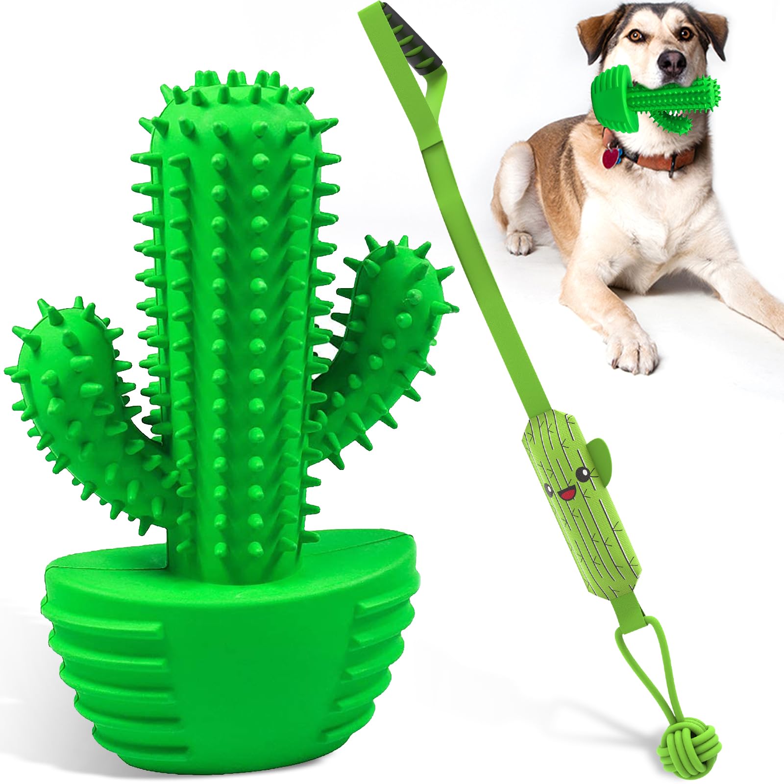 Pamlulu Dog Toys Set,Dog Chew Toy Cactus Tug of War Toy Set Dog Squeaky Toys for Aggressive Chewers Cactus Tough Toys Interactive for Training Cleaning Teeth