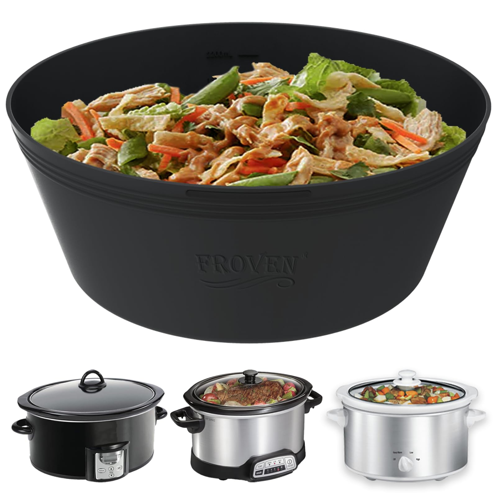 FROVEN 4QT Oval Silicone Slow Cooker Liner Compatible With Crock Pot & Hamilton Beach Crockpot Liners, Reusable, Dishwasher Safe Suitable For Most 4 Quart Crockpot Divider Insert Accessories.