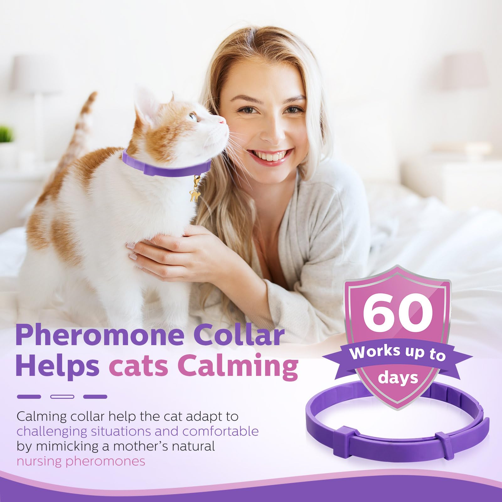 Silkfly 8 Pcs Calming Collar for Cats Adjustable Cat Calming Collar with 8 Pendant Calming Pheromone Collar for Cat Pheromone Kittens Behavior and Calming Collar Relieve Anxiety Stress for Kitten Cat