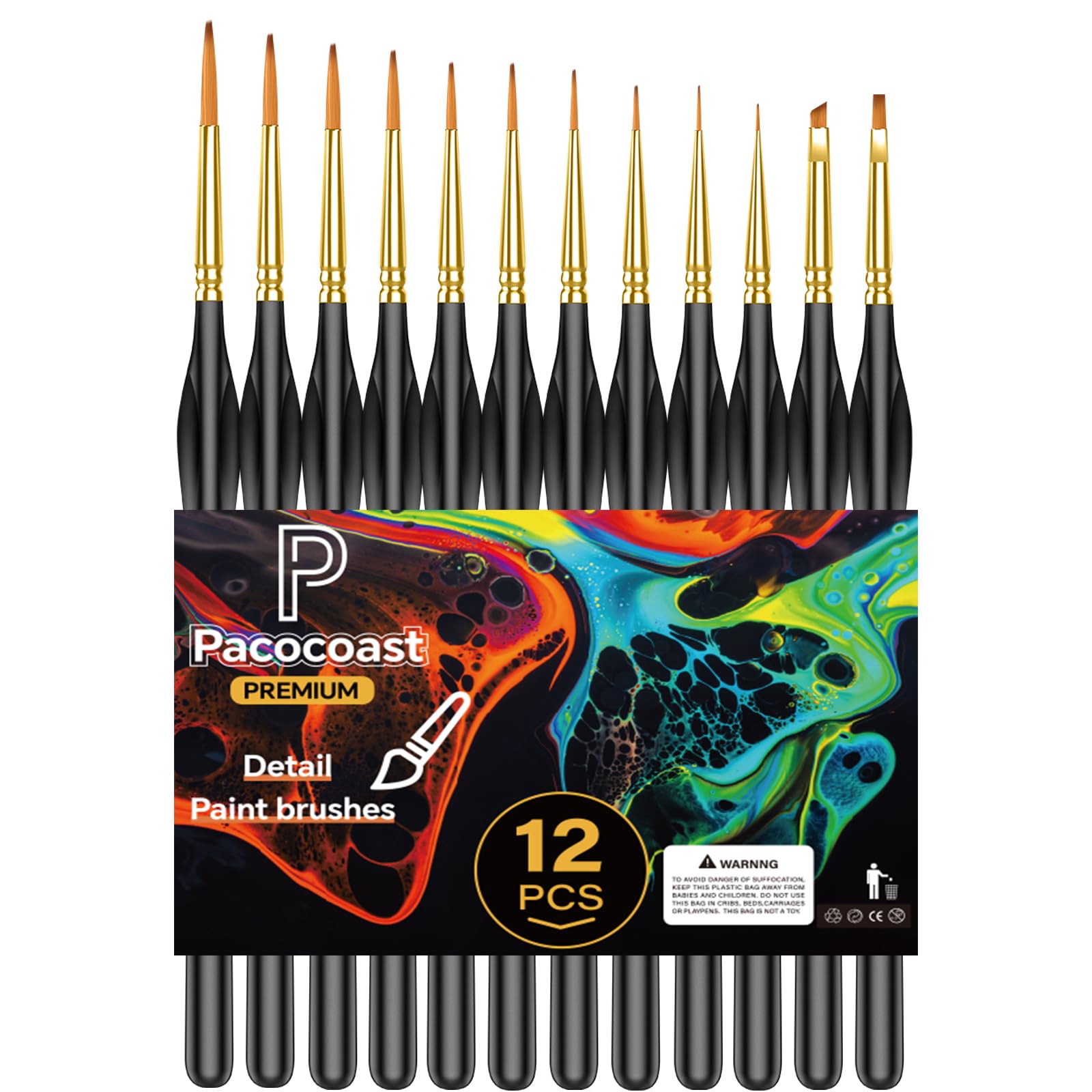 Detail Paint Brushes Set, 12PC Miniature Brushes for Fine Detailing & Art Painting, Small Tiny Paint Brush Perfect for Acrylic, Citadel, Paint by Number, Figurine, Craft, Models, Warhammer 40k (Black)