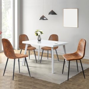 FurnitureR Dining Chairs Set of 4, Fabric Suede Dining Room Side Seating, Kitchen Chairs with Metal Legs for Living Room,Dark Brown